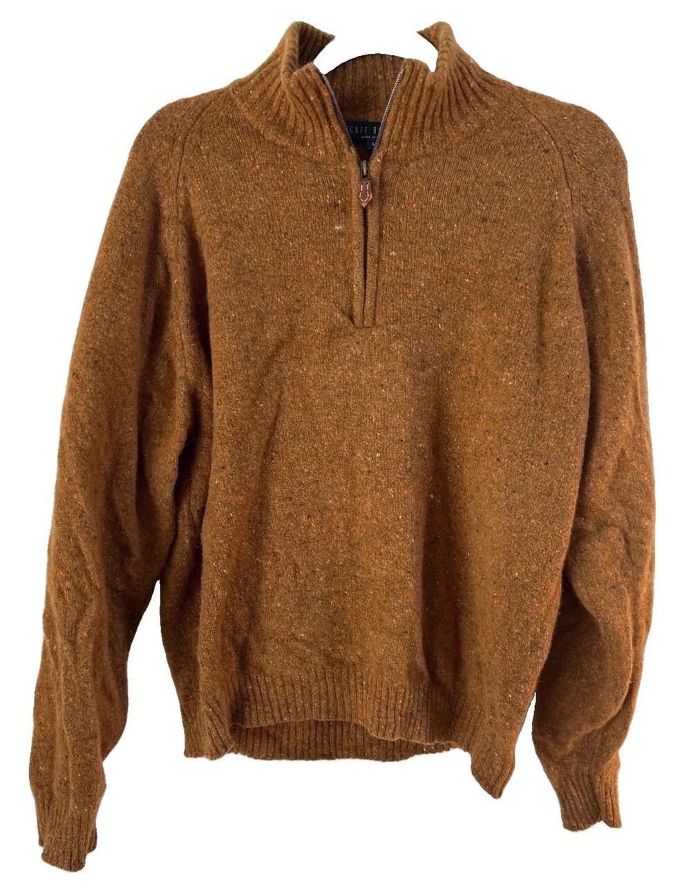 Scott Barber Merino Wool Cashmere 1/4 Zip Sweater Brown Speckled Men's L